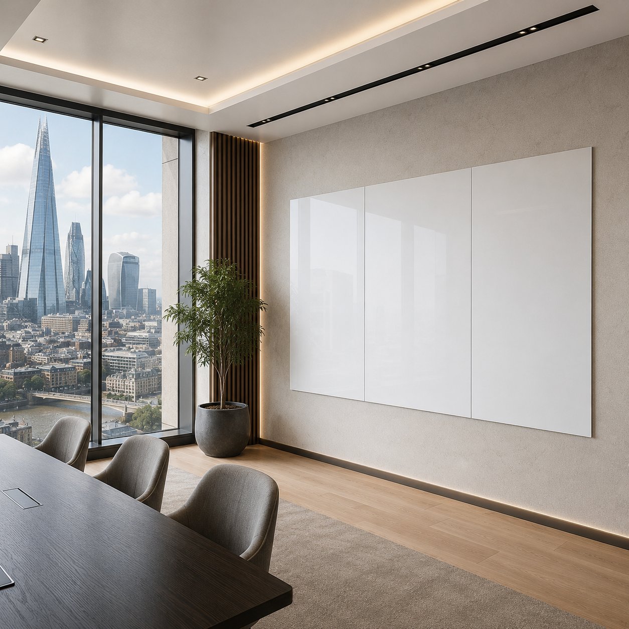 Glass whiteboard Canary Wharf London office